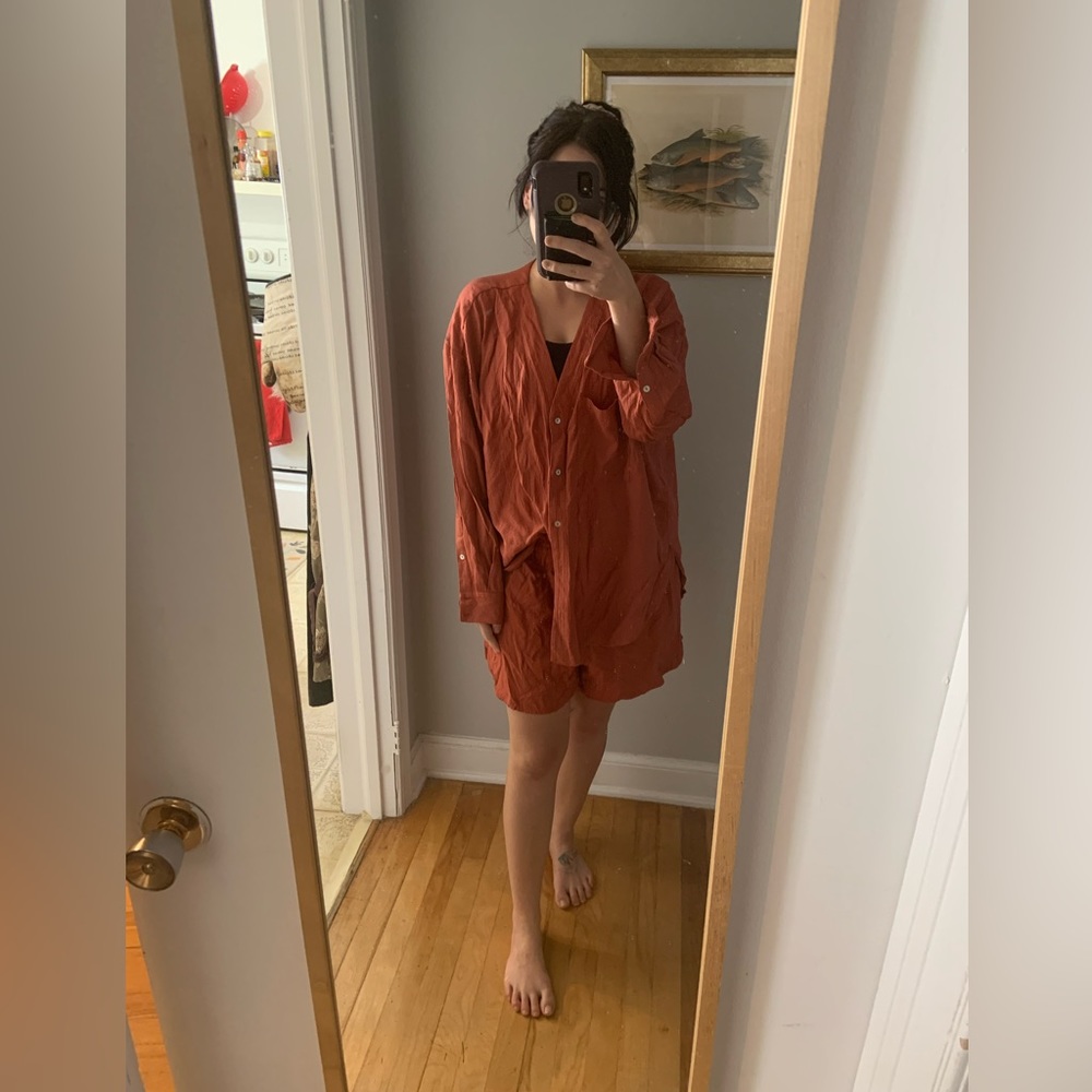 Mango coral shirt and oversized shirt set